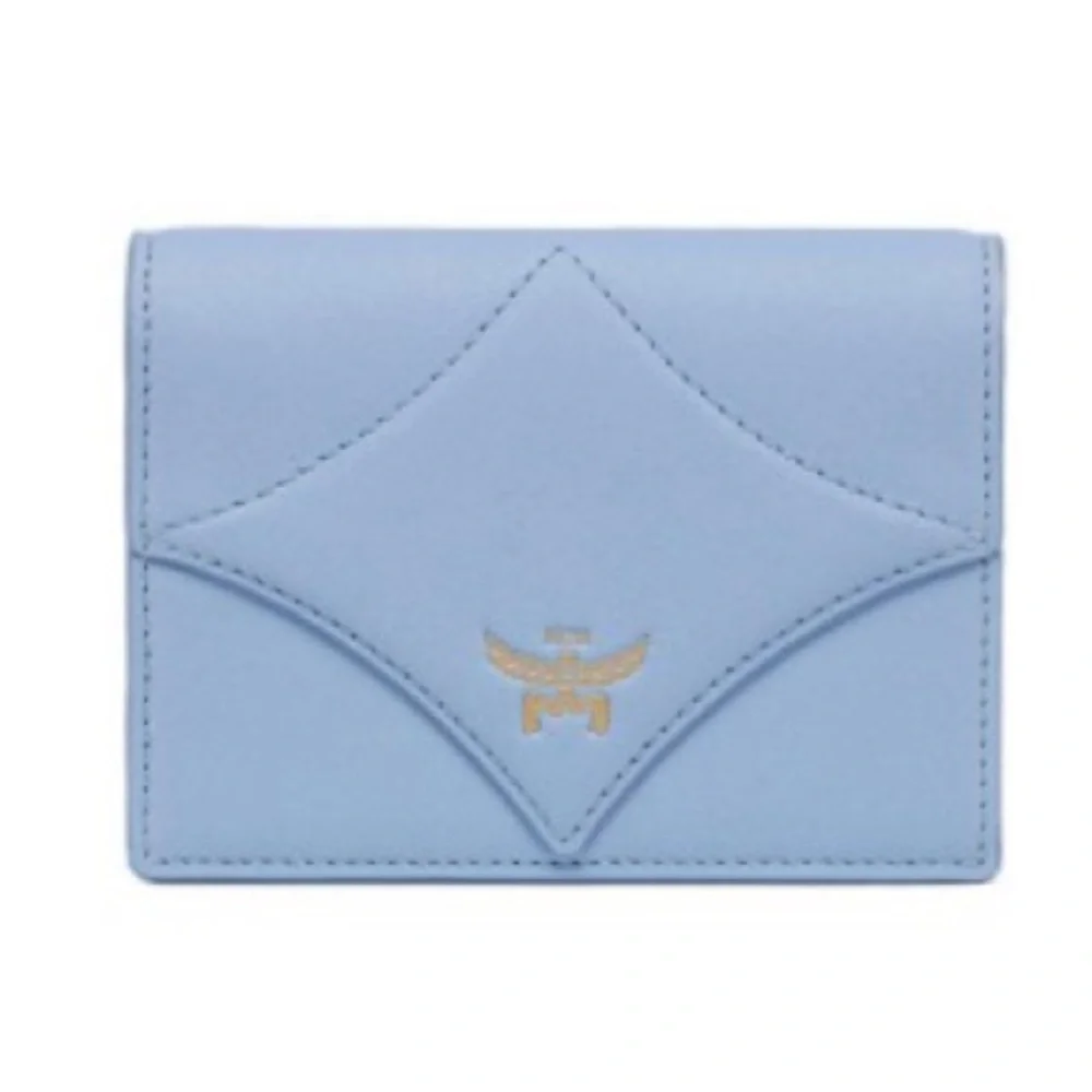 MCM Bavarian Diamond Mini Wallet in Spanish Calf Leather, Della Robbia Blue NWOT